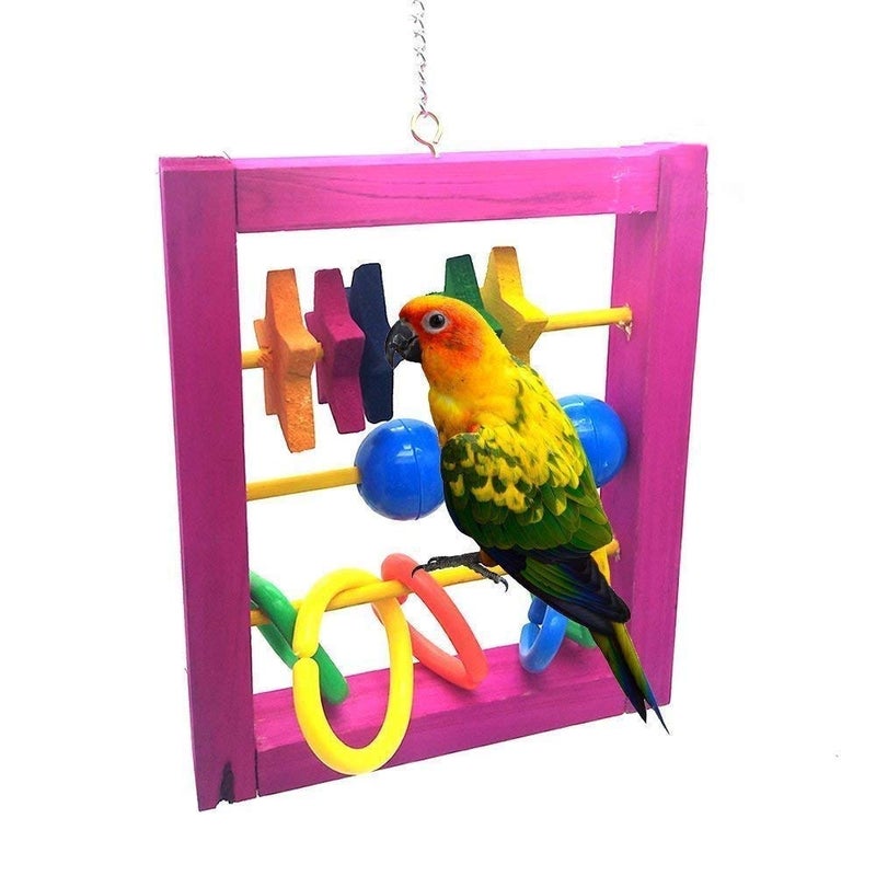 Litewoo Pet Bird Parrot Intellective Toy Multicolor Intelligence Training Development Abacus Chew Toy for Macaw African Greys Budgies Parakeet Cockatiels Cage Hanging Chewing Toy (Random Color) - Image 1